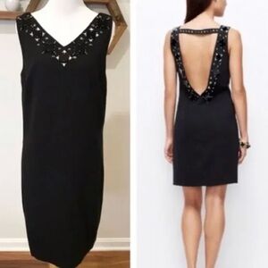 Ann Taylor black beaded plunged cockta back out dress size 10